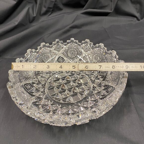 American Brilliant Period ABP Clark Prima Donna Low Cut Glass Bowl Castle Rim - Picture 12 of 16